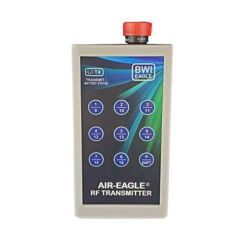 BWI Eagle nine button handheld transmitter with red stop button