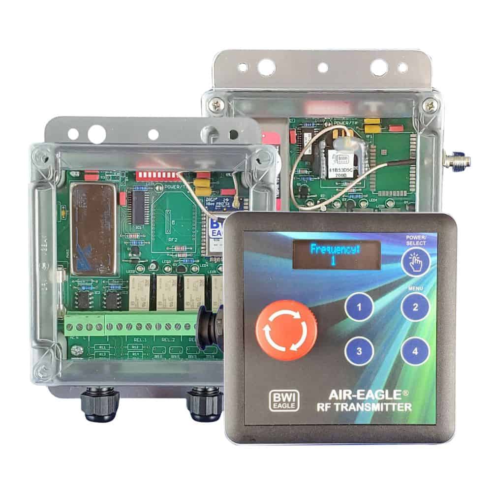 Group of three BWI Eagle wireless emergency stop systems